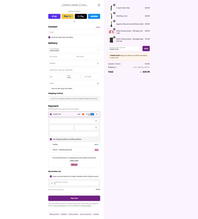 Jimmy Jane checkout page showing Jimmy Jane discount code box | Screenshot taken by SimplyCodes community member on Sep 3, 2025
