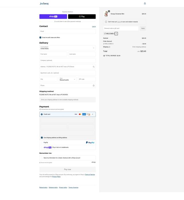 Jim Shore checkout page showing Jim Shore discount code box | Screenshot taken by SimplyCodes community member on Dec 19, 2024