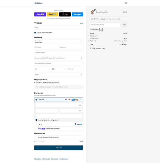 Jim Shore checkout page showing Jim Shore discount code box | Screenshot taken by SimplyCodes community member on Dec 11, 2024