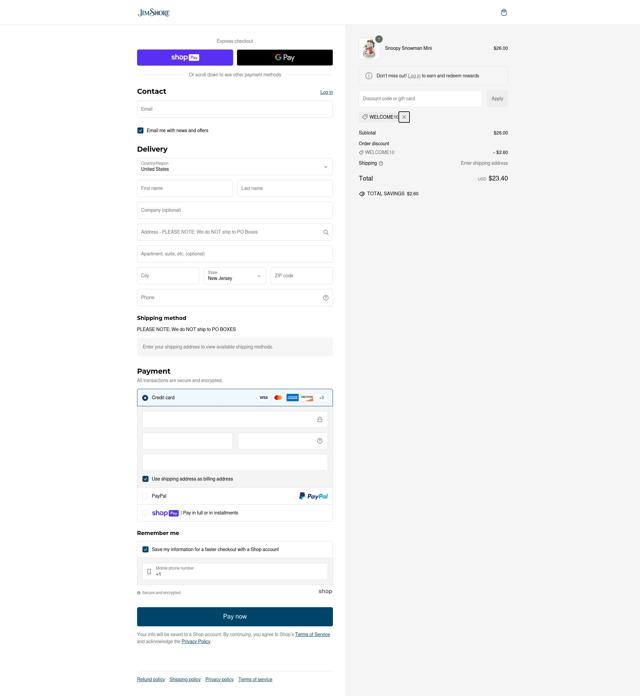 Jim Shore checkout page showing Jim Shore discount code box | Screenshot taken by SimplyCodes community member on Dec 15, 2024