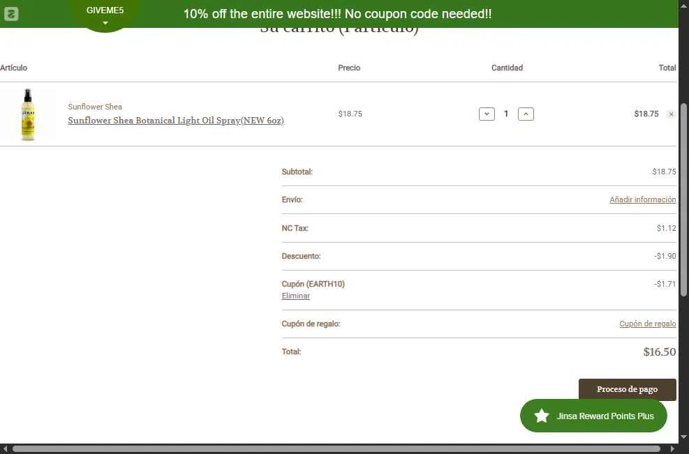 Jinsa Essentials checkout page showing Jinsa Essentials coupon code box | Screenshot taken by SimplyCodes community member on Nov 14, 2025
