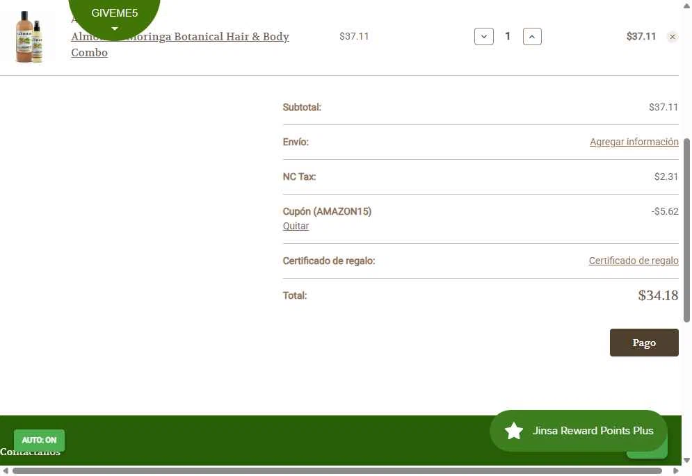 Jinsa Essentials checkout page showing Jinsa Essentials coupon code box | Screenshot taken by SimplyCodes community member on Nov 9, 2025