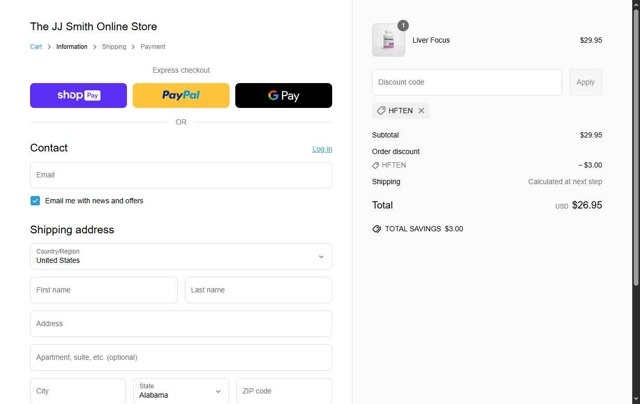 JJ Smith checkout page showing JJ Smith discount code box | Screenshot taken by SimplyCodes community member on May 23, 2025
