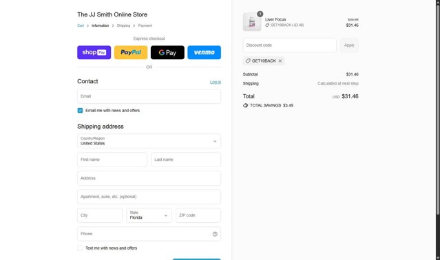 JJ Smith checkout page showing JJ Smith discount code box | Screenshot taken by SimplyCodes community member on Jul 27, 2025