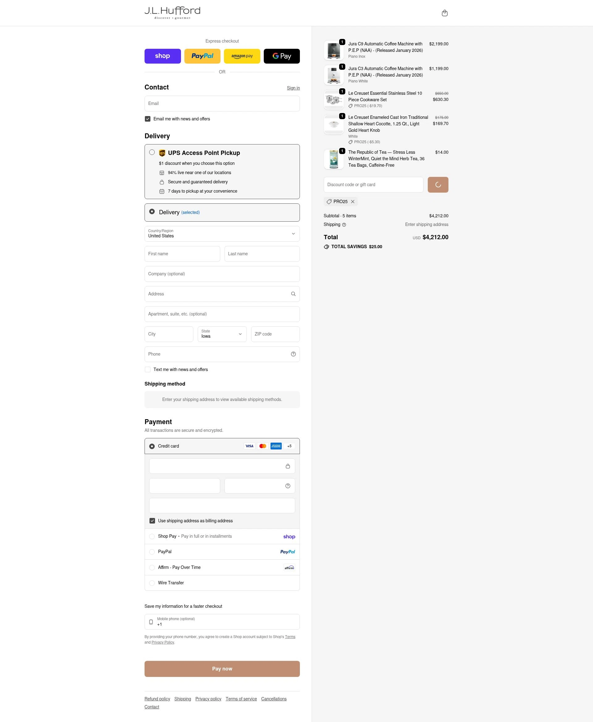 J.L. Hufford checkout page showing J.L. Hufford promo code box | Screenshot taken by SimplyCodes community member on Jan 31, 2026