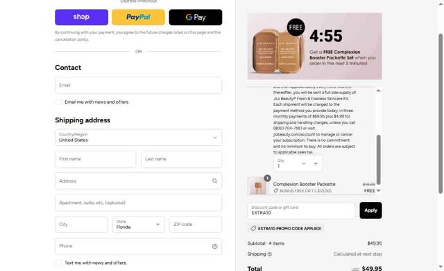 JLo Beauty checkout page showing JLo Beauty discount code box | Screenshot taken by SimplyCodes community member on Sep 14, 2025