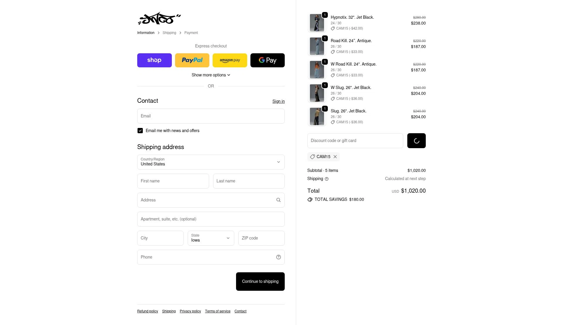 JNCO checkout page showing JNCO discount code box | Screenshot taken by SimplyCodes community member on Feb 5, 2026