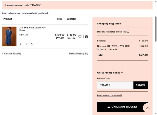 Joanie Clothing checkout page showing Joanie Clothing promo code box | Screenshot taken by SimplyCodes community member on Aug 25, 2025