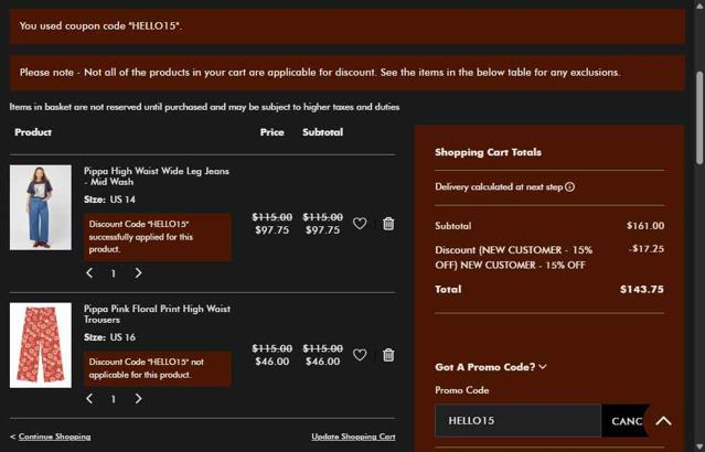 Joanie Clothing checkout page showing Joanie Clothing promo code box | Screenshot taken by SimplyCodes community member on Sep 7, 2025