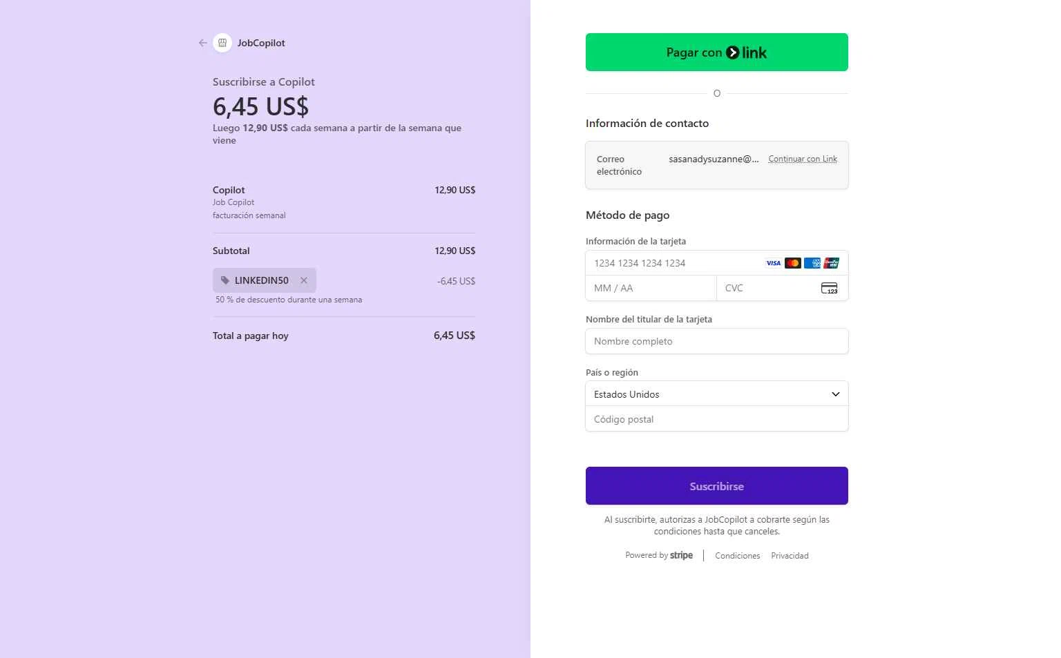 JobCopilot checkout page showing JobCopilot promo code box | Screenshot taken by SimplyCodes community member on Jan 24, 2026