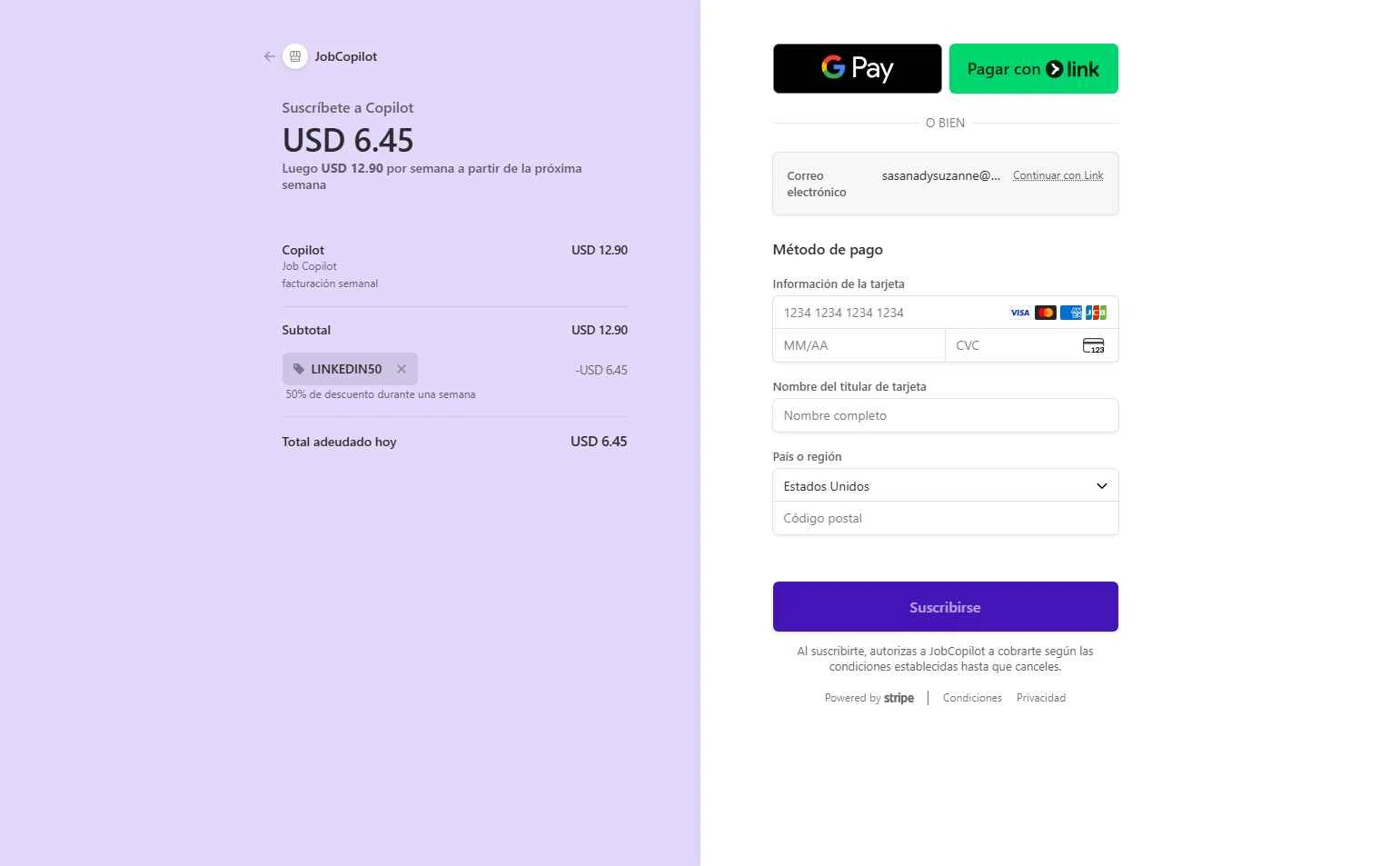 JobCopilot checkout page showing JobCopilot promo code box | Screenshot taken by SimplyCodes community member on Dec 27, 2025