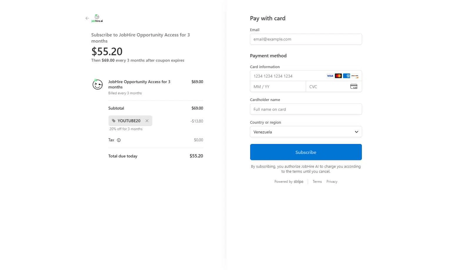 Jobhire checkout page showing Jobhire promo code box | Screenshot taken by SimplyCodes community member on Jan 1, 2026