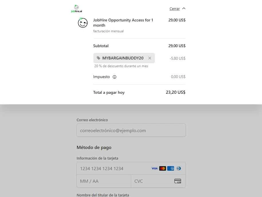 Jobhire checkout page showing Jobhire promo code box | Screenshot taken by SimplyCodes community member on Dec 31, 2025