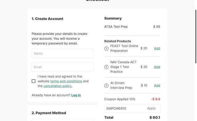 JobTestPrep checkout page showing JobTestPrep promo code box | Screenshot taken by SimplyCodes community member on Aug 10, 2025