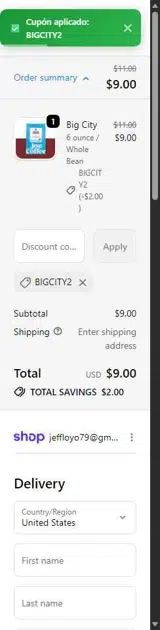 Joe Coffee Company coupon verification screenshot