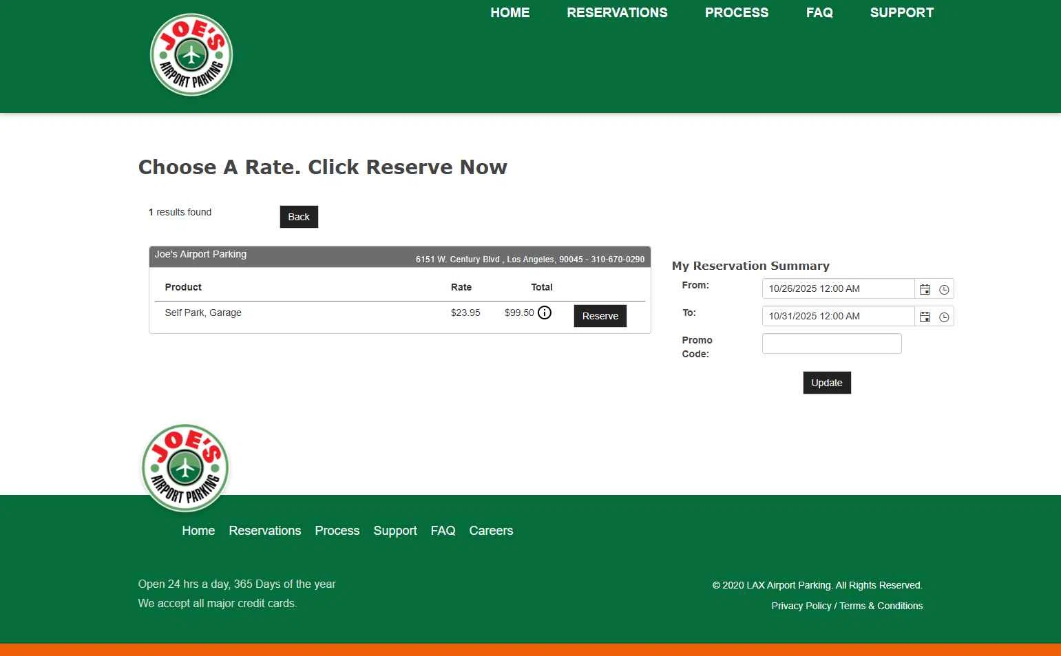 Joe's Airport Parking checkout page showing Joe's Airport Parking promo code box | Screenshot taken by SimplyCodes community member on Oct 21, 2025