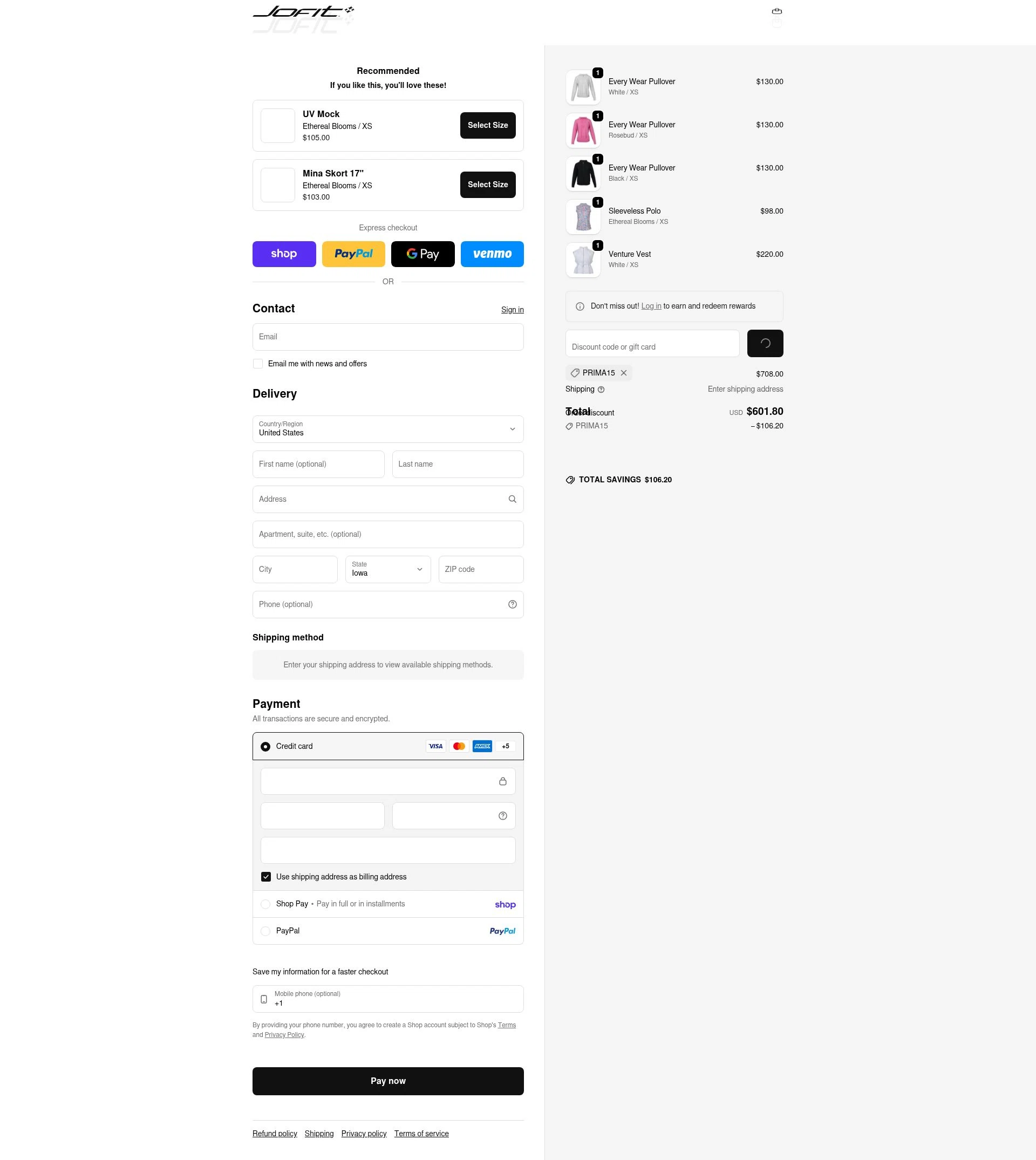 JoFit checkout page showing JoFit promo code box | Screenshot taken by SimplyCodes community member on Feb 9, 2026