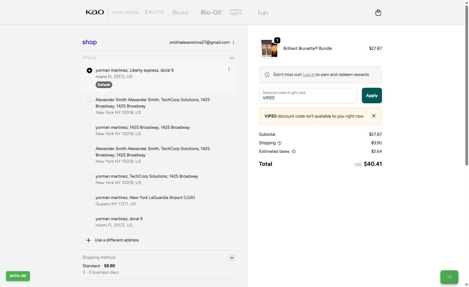 John Frieda checkout page showing John Frieda coupon code box | Screenshot taken by SimplyCodes community member on Nov 13, 2025