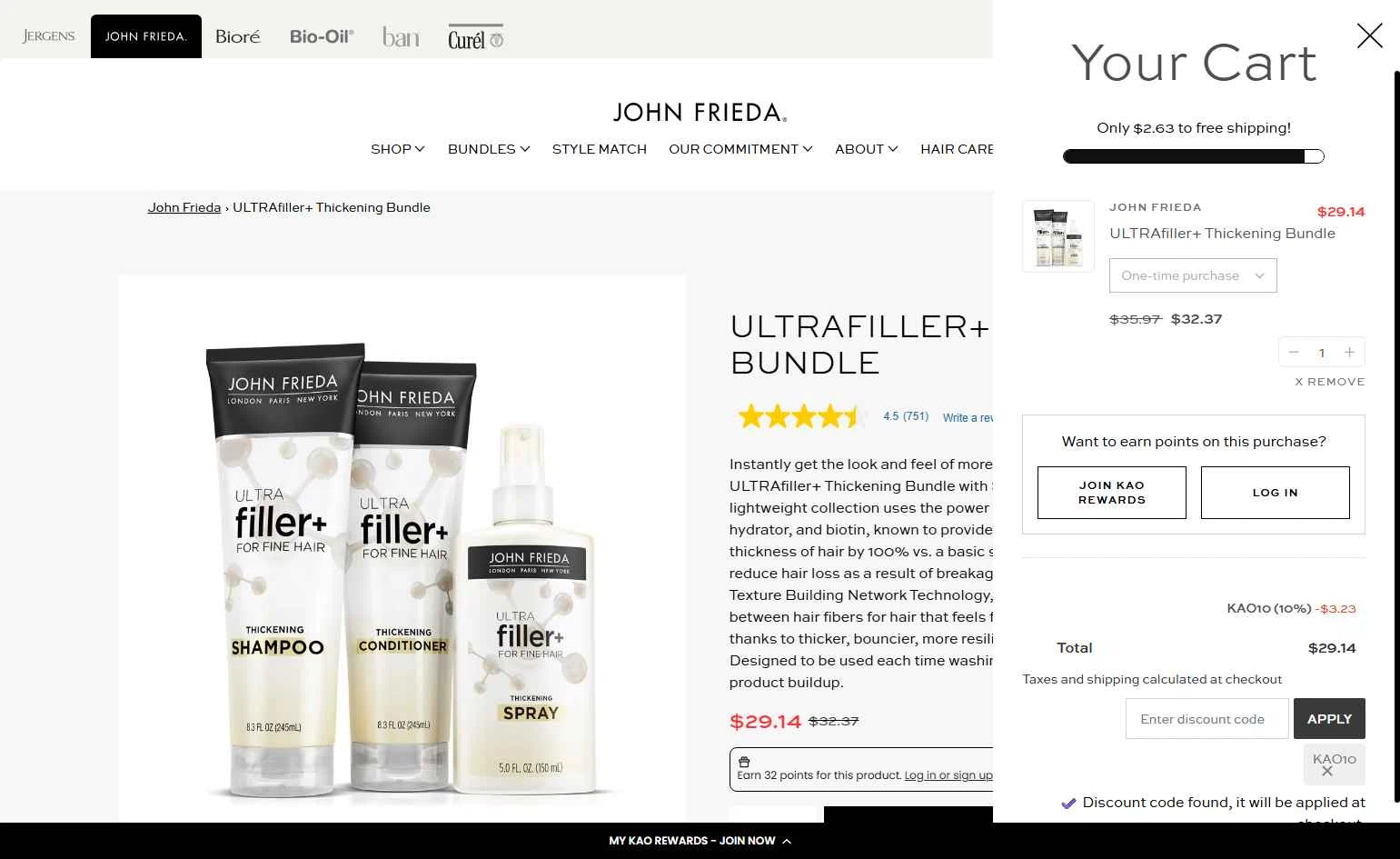 John Frieda checkout page showing John Frieda coupon code box | Screenshot taken by SimplyCodes community member on Sep 6, 2025