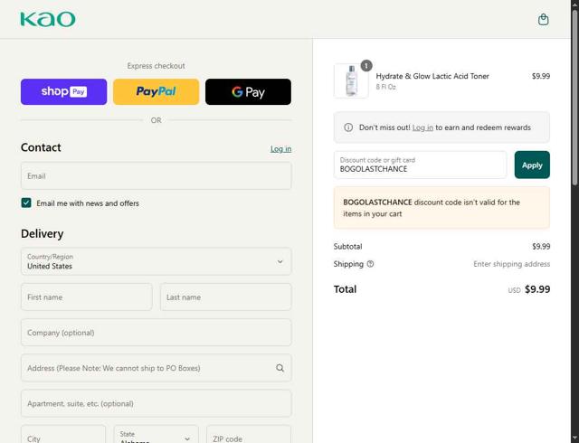 John Frieda checkout page showing John Frieda coupon code box | Screenshot taken by SimplyCodes community member on Aug 25, 2025