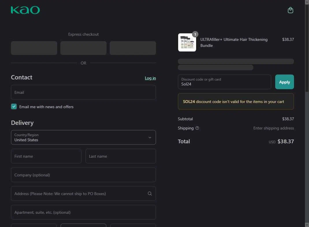 John Frieda checkout page showing John Frieda coupon code box | Screenshot taken by SimplyCodes community member on Sep 6, 2025
