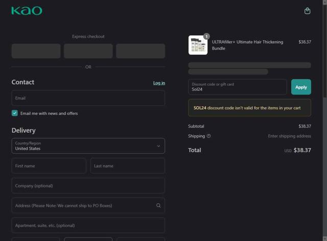 John Frieda checkout page showing John Frieda coupon code box | Screenshot taken by SimplyCodes community member on Sep 6, 2025