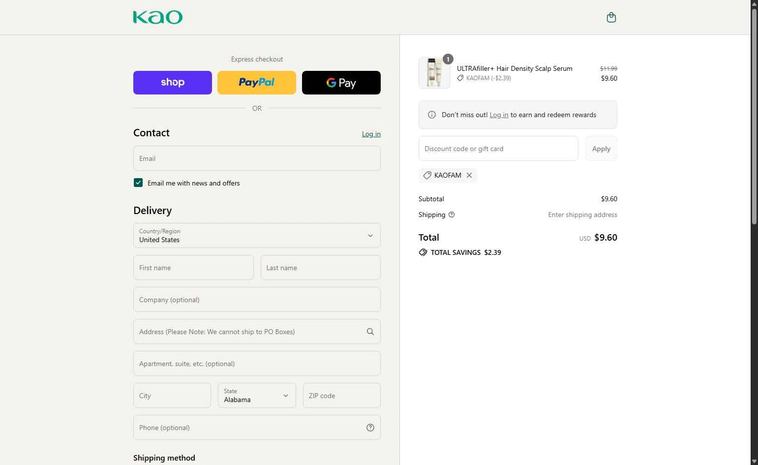 John Frieda checkout page showing John Frieda coupon code box | Screenshot taken by SimplyCodes community member on Aug 31, 2025