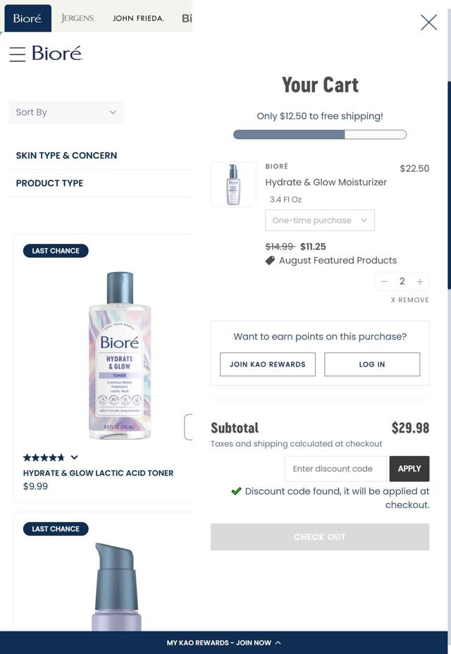 John Frieda checkout page showing John Frieda coupon code box | Screenshot taken by SimplyCodes community member on Aug 25, 2025