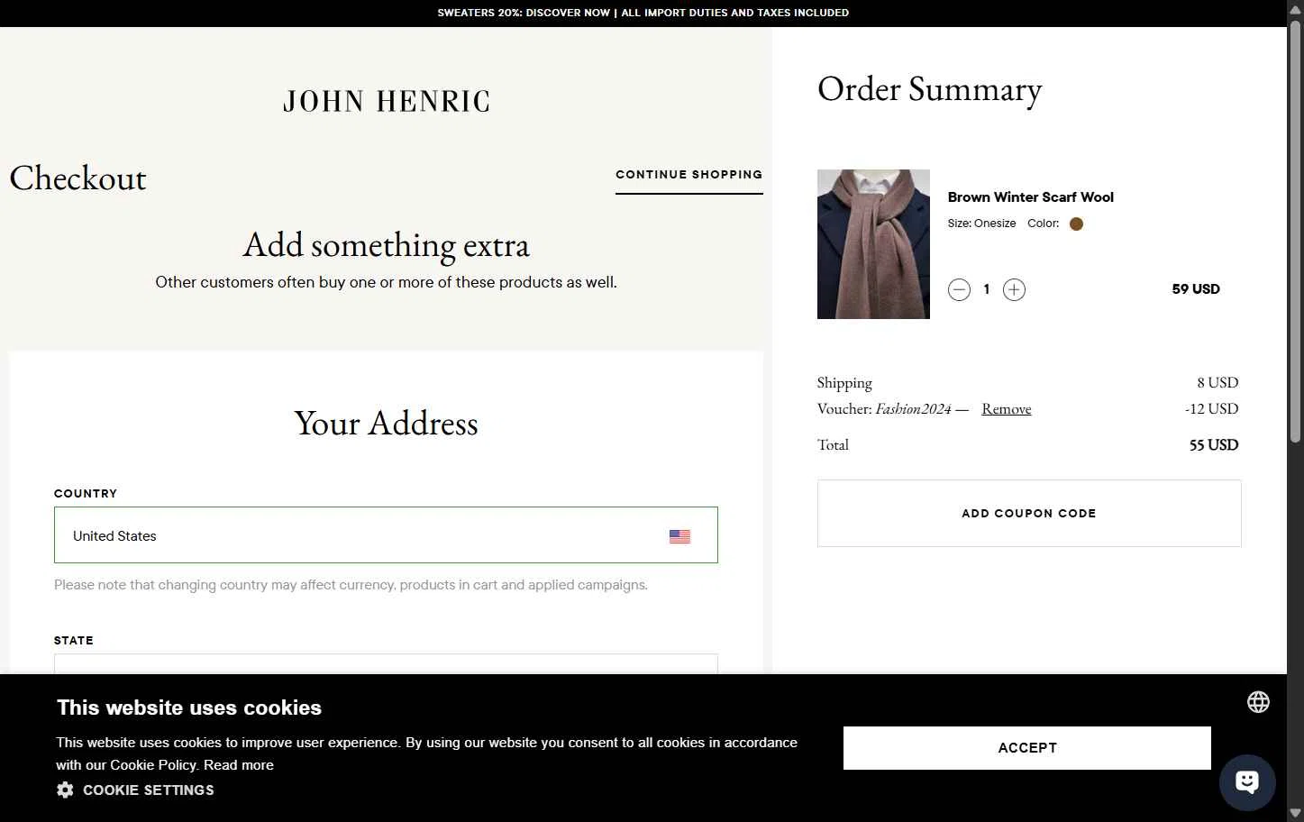 John Henric checkout page showing John Henric discount code box | Screenshot taken by SimplyCodes community member on Nov 1, 2025