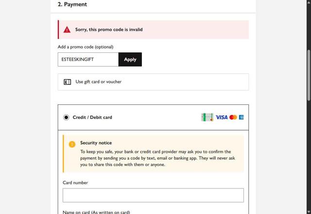 John Lewis checkout page showing John Lewis discount code box | Screenshot taken by SimplyCodes community member on Sep 9, 2025