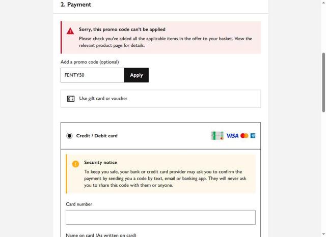John Lewis checkout page showing John Lewis discount code box | Screenshot taken by SimplyCodes community member on Sep 13, 2025