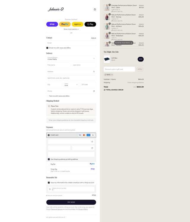 Johnnie-O checkout page showing Johnnie-O promo code box | Screenshot taken by SimplyCodes community member on Sep 13, 2025