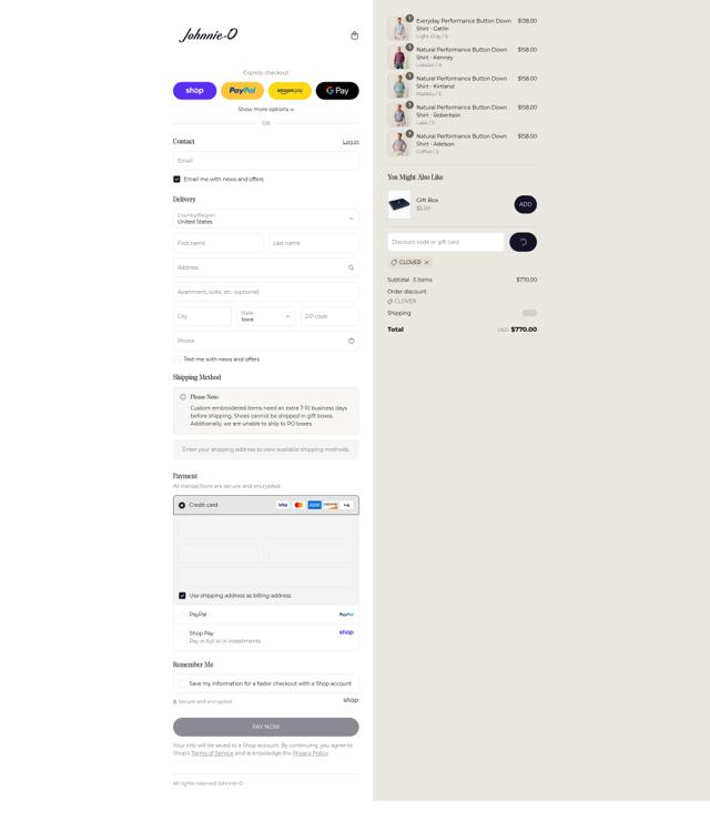 Johnnie-O checkout page showing Johnnie-O promo code box | Screenshot taken by SimplyCodes community member on Sep 5, 2025