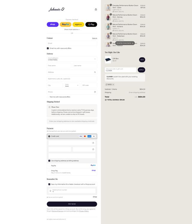 Johnnie-O checkout page showing Johnnie-O promo code box | Screenshot taken by SimplyCodes community member on Sep 9, 2025