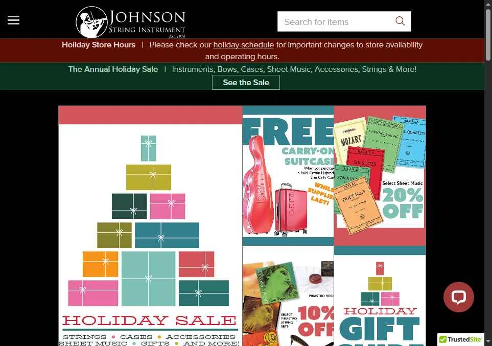 Johnson String Instrument checkout page showing Johnson String Instrument promo code box | Screenshot taken by SimplyCodes community member on Dec 29, 2025