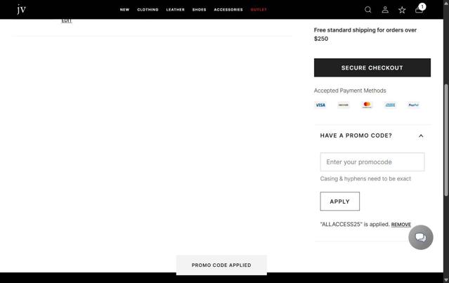 John Varvatos checkout page showing John Varvatos promo code box | Screenshot taken by SimplyCodes community member on Sep 8, 2025