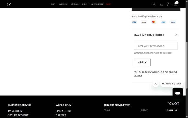 John Varvatos checkout page showing John Varvatos promo code box | Screenshot taken by SimplyCodes community member on Jun 18, 2025