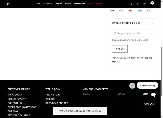 John Varvatos checkout page showing John Varvatos promo code box | Screenshot taken by SimplyCodes community member on Jun 18, 2025