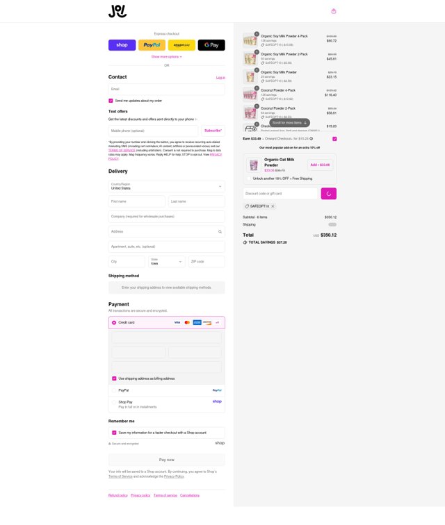 JOI checkout page showing JOI discount code box | Screenshot taken by SimplyCodes community member on Sep 6, 2025