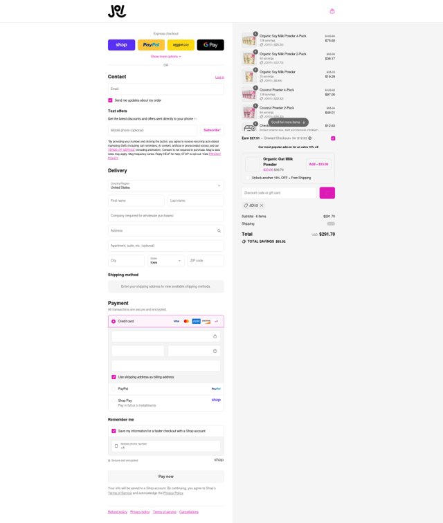 JOI checkout page showing JOI discount code box | Screenshot taken by SimplyCodes community member on Sep 6, 2025