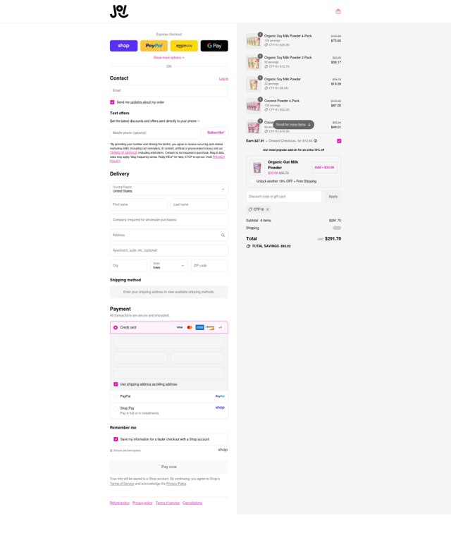 JOI checkout page showing JOI discount code box | Screenshot taken by SimplyCodes community member on Sep 6, 2025