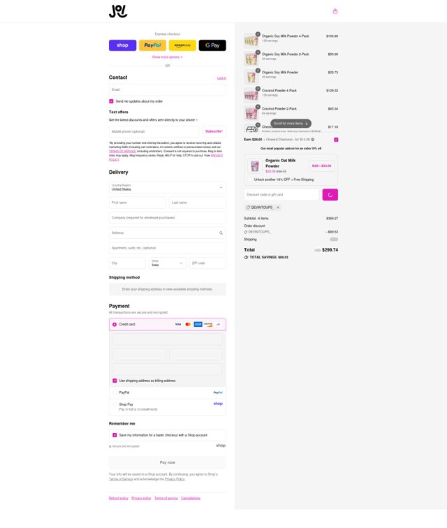 JOI checkout page showing JOI discount code box | Screenshot taken by SimplyCodes community member on Sep 6, 2025