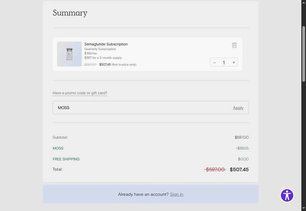 Joi Women's Wellness checkout page showing Joi Women's Wellness promo code box | Screenshot taken by SimplyCodes community member on Dec 25, 2025