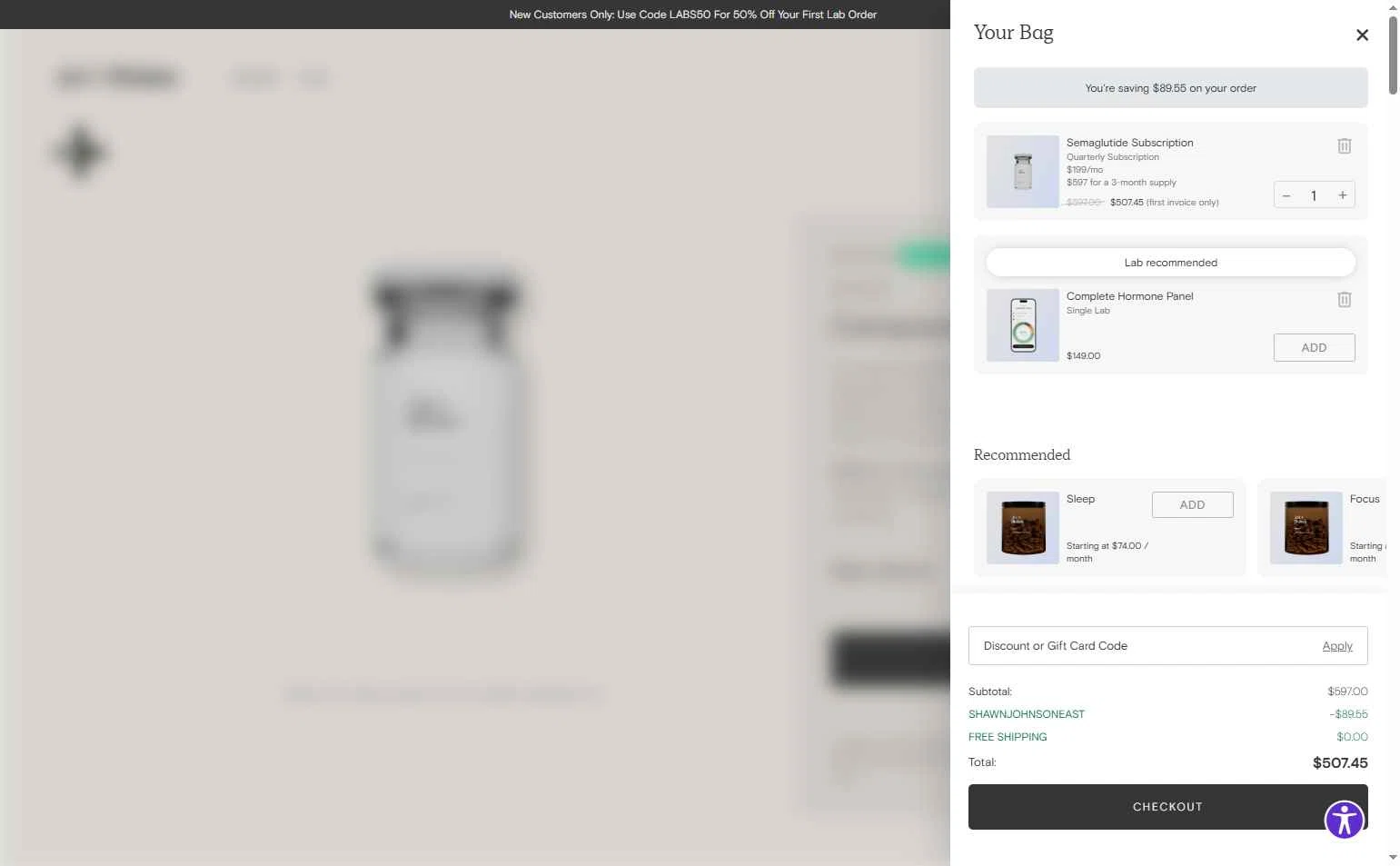 Joi Women's Wellness checkout page showing Joi Women's Wellness promo code box | Screenshot taken by SimplyCodes community member on Nov 26, 2025