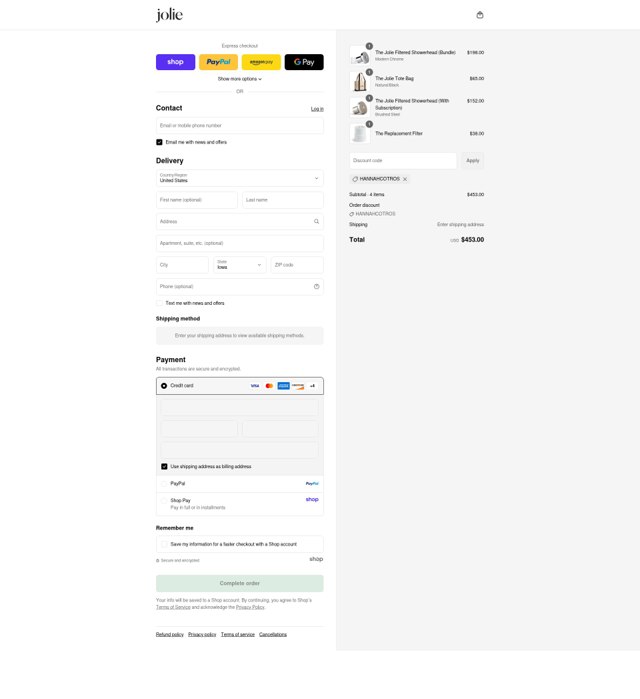 Jolie Skin Co checkout page showing Jolie Skin Co discount code box | Screenshot taken by SimplyCodes community member on Sep 5, 2025