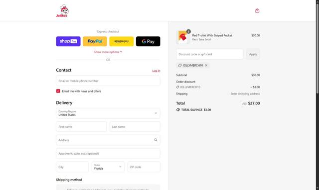 Jollibee checkout page showing Jollibee coupon code box | Screenshot taken by SimplyCodes community member on Aug 18, 2025