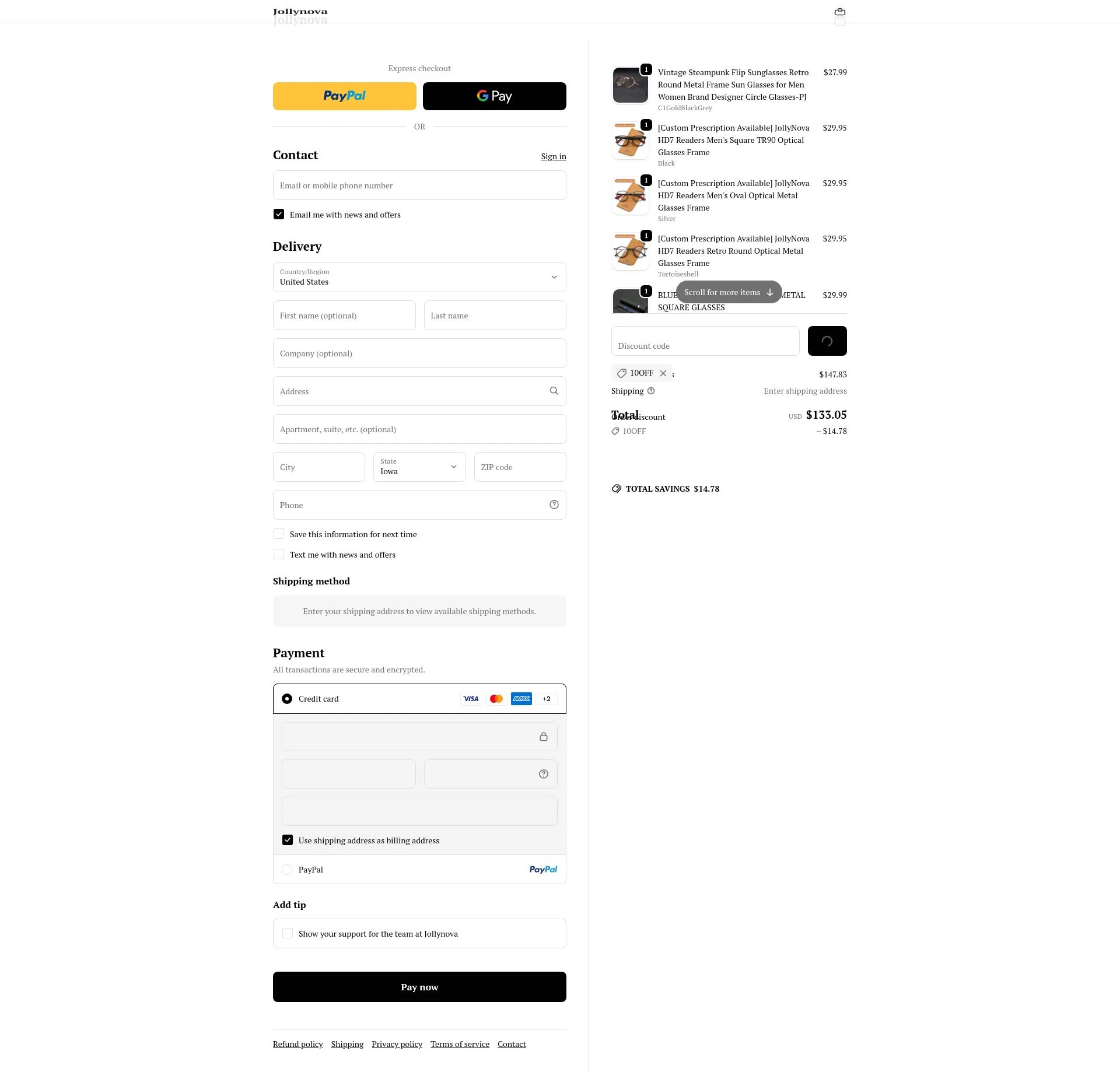 Jollynova checkout page showing Jollynova discount code box | Screenshot taken by SimplyCodes community member on Feb 23, 2026