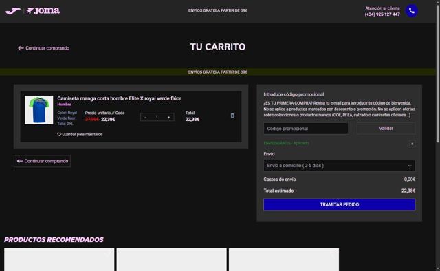 Joma checkout page showing Joma discount code box | Screenshot taken by SimplyCodes community member on May 20, 2025