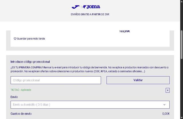 Joma checkout page showing Joma discount code box | Screenshot taken by SimplyCodes community member on Aug 27, 2025