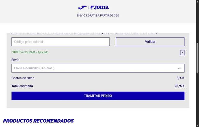 Joma checkout page showing Joma discount code box | Screenshot taken by SimplyCodes community member on Aug 11, 2025